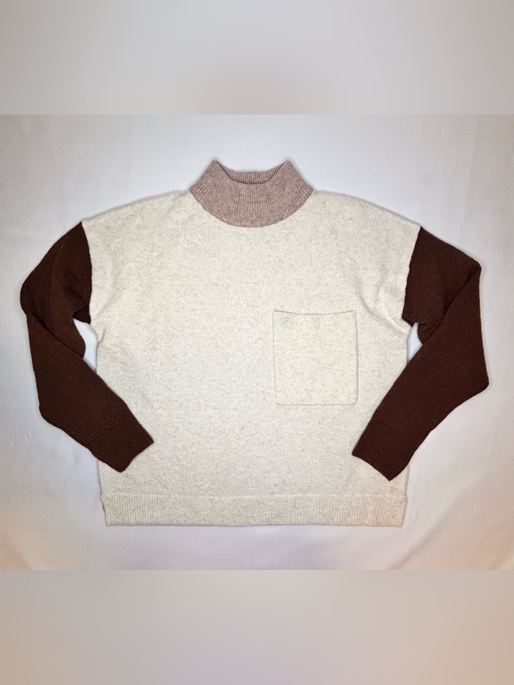 Madewell Redmond Colorblock Mock Neck Sweater Small | Wool Blend Minimalist